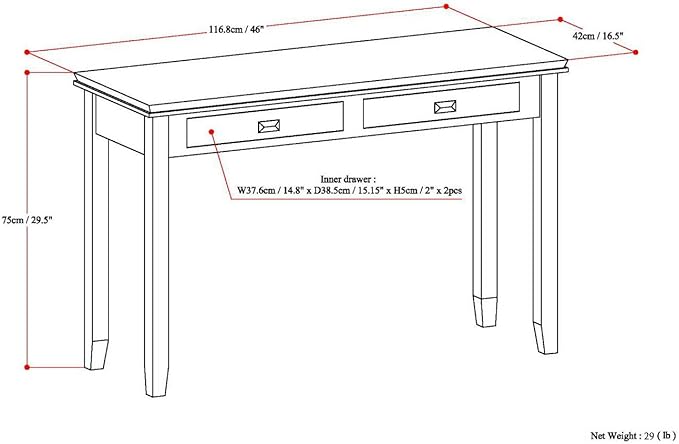 SIMPLIHOME Artisan Console Table - 46 Inch Wide Solid Wood Sofa Table in Farmhouse Grey, Transitional Storage Table for Entryway or Living Room with 2 Drawers and Clean Angle-Edged Top