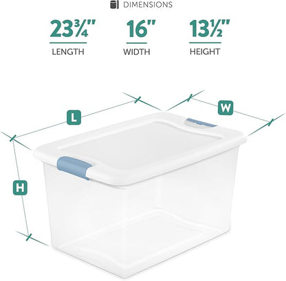 Sterilite 12-Pack Latching Box, Clear Plastic Storage Bins with Lids, 64 & 32 Quart - Heavy-Duty Organizing Containers for Closet and Office