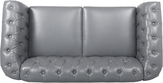 LEVNARY Leather Sofa, Chesterfield Tufted Upholstered 2 Seater Couch, Modern Loveseat Couch Classic Furniture for Living Room Bedroom (Gray)