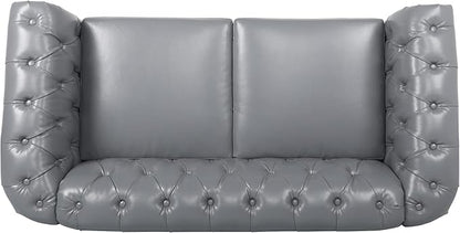 LEVNARY Leather Sofa, Chesterfield Tufted Upholstered 2 Seater Couch, Modern Loveseat Couch Classic Furniture for Living Room Bedroom (Gray)