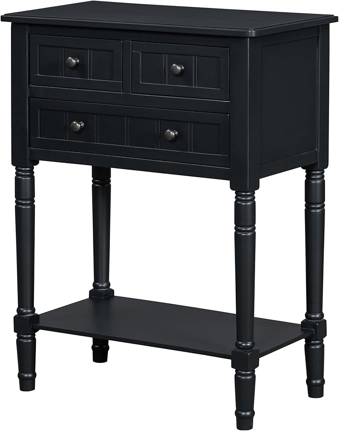 Knocbel Slim Antique Entry Console Table with 3 Drawers & Bottom Open Shelf, Solid Wood Narrow Sofa Couch Table for Entryway Hallway Living Room 23.7" W x 13" D x 31.4" H Black