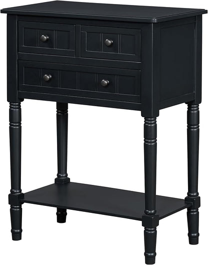 Knocbel Slim Antique Entry Console Table with 3 Drawers & Bottom Open Shelf, Solid Wood Narrow Sofa Couch Table for Entryway Hallway Living Room 23.7" W x 13" D x 31.4" H Black