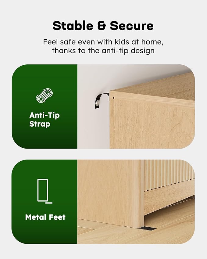 Marsail 8 Drawer Wooden Dresser with Smooth-Glide Drawers, Modern Storage Solution for Bedrooms, Living Rooms, and Hallways, Featuring Large Capacity and an Elegant Natural Wood Finish, Natural Oak