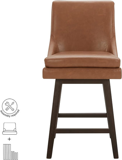 CHITA Counter Height Swivel Bar Stools Set of 3, FSC Certified Upholstered Faux Leather Barstool Chairs with Back, 26.8" H Seat Height, PU Leather in Retro Brown