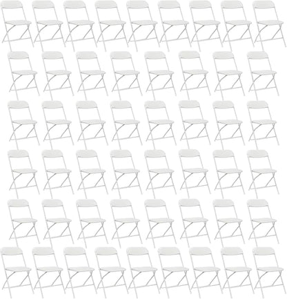 50 Pack White Plastic Folding Chairs, Portable Party Chairs, Stackable Commercial Seats with Steel Frame for Home Office Wedding Party Indoor Outdoor Events Chairs, 350lbs Capacity