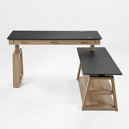 EUREKA ERGONOMIC L Shaped Standing Desk Ark EX, 60in Executive Adjustable Height Office Desk with Drawers,Computer Desk with Storage, Modern Executive Home Office,Oak Grey