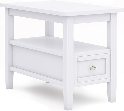 SIMPLIHOME Warm Shaker SOLID WOOD 14 inch Wide Rectangle Transitional Narrow Side Table in White for the Living Room and Bedroom