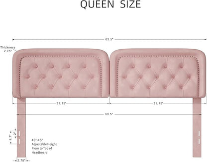 Tufted Upholstered Headboard Queen Size, Button Adjustable Height Queen Head Board Only, Sturdy and Durable Solid Wood with Nailhead Trim Headboards, Ideal for Bedroom, Dorm, Guest Room,Pink