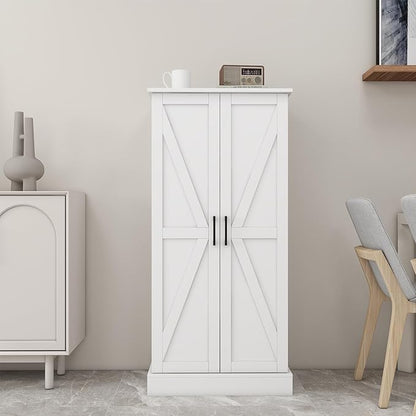 Kitchen Pantry Storage Cabinet w/LED, 50" Pantry Cabinets w/Doors and Adjustable Shelves, Freestanding Pantry Cupboard for Kitchen, Dinning Room, Living Room, Small Place, White