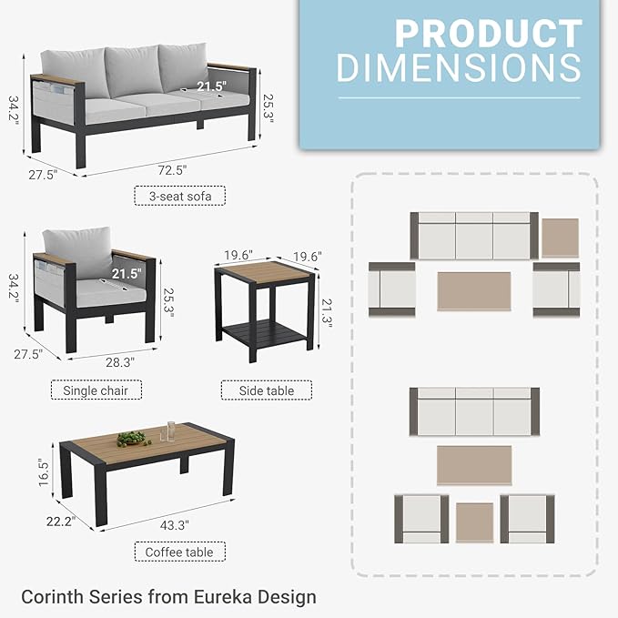 Corinth 5-Piece Aluminum Patio Conversation Set - Outdoor, Porch, Balcony, Yard, Gardern, All Weather Furniture Set with 3 Seater Sofa, White