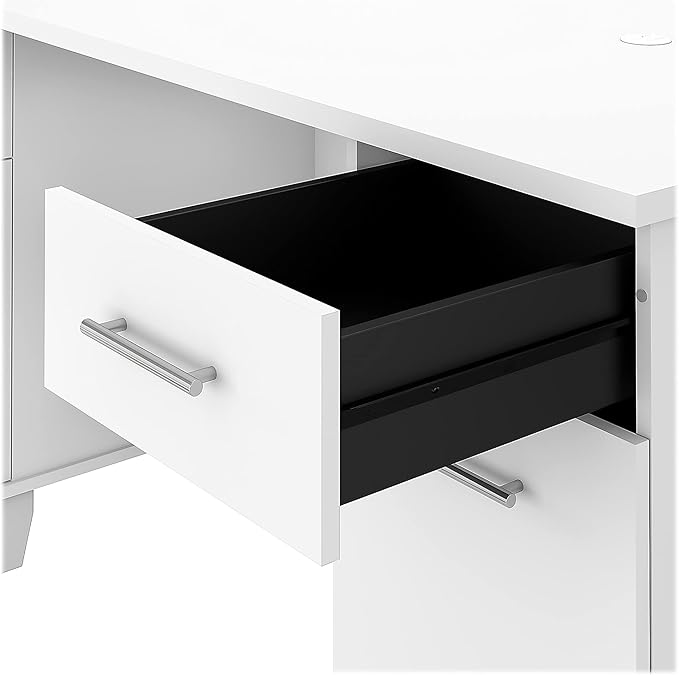 Bush Furniture 60-inch Home Office Desk with Drawers, Large Computer Table with Storage, Transitional Style, Somerset Collection, White