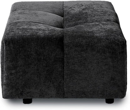 JACH Modern Ottoman Seat for Living Room, Linen Fabric Ottomans, Minimalist Foot Stool, Comfy Breathable Footstool for Living Room Apartment (Black)