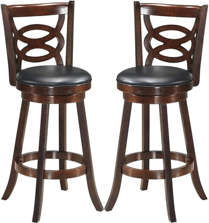 ERGOMASTER Swivel Bar-Stools Set of 2 Counter Height Barstool 29 Inch Seat Bar Chair Rubberwood Frame Brown for Rustic & Classic