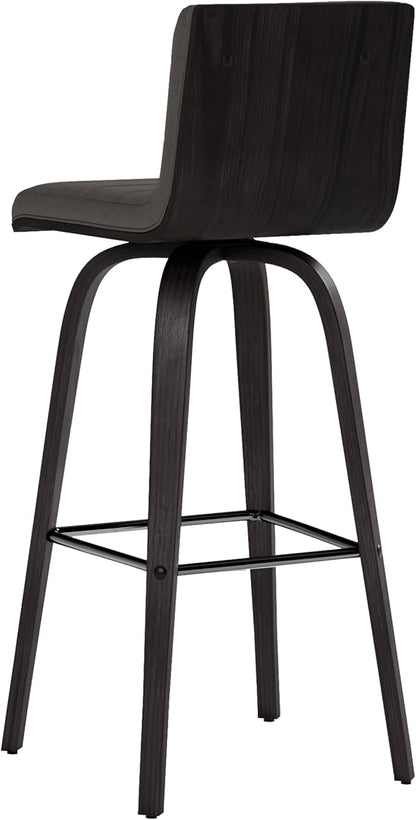 Armen Living Vienna 30" Swivel Bar Stool in Black Wood Finish with Gray Faux Leather - Set of 4