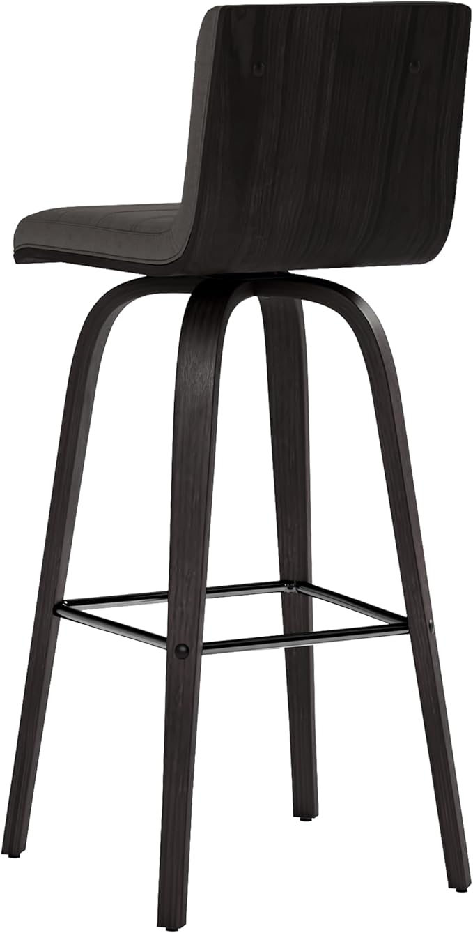 Armen Living Vienna 30" Swivel Bar Stool in Black Wood Finish with Gray Faux Leather - Set of 2