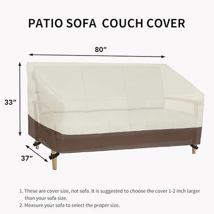 Easy-Going Waterproof Outdoor Couch Cover, Heavy Duty 3-Seater Patio Sofa Cover, Winchdproof Outdoor Furniture Cover with Air Vent (80Wx37Dx33H inch, Beige/Dark Brown)