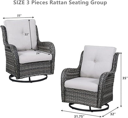 HUMMUH 4 Piece Outdoor Patio Furniture Set Wicker Conversation Bistro Set Swivel Rocker Chairs with 2pcs Ottomans for Backyard, Porch, Balcony