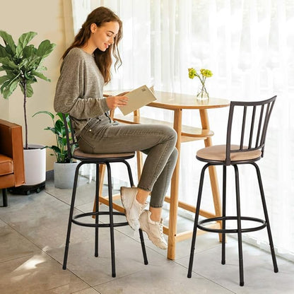 VECELO Bar Stools Adjustable Height, 24/29" Barstool Swivel Counter Stool with Upholstered Seat,Steel Bistro Pub Chairs, Straight Line Backrest
