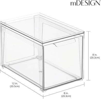 mDesign Plastic Stackable Bathroom Storage with Pull Out Bin Organizer Drawer for Cabinet, Vanity, Shelf, Cupboard, Cabinet, or Closet Organization - Lumiere Collection - 2 Pack - Clear
