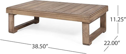 Christopher Knight Home Rammus 2 Pieces Outdoor Conversation Set, Acacia Wood Chat Set, Rectangular Coffee Table and Patio Loveseat Sofa, Slat Design Patio Furniture Set for Garden, Beige + Brown