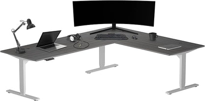 Progressive Desk Stand Up Height Adjustable Standing Desk - L Shaped 85" x 72" Corner Computer Rising Workstation Electric Table - Gray Frame, Gray Oak Top