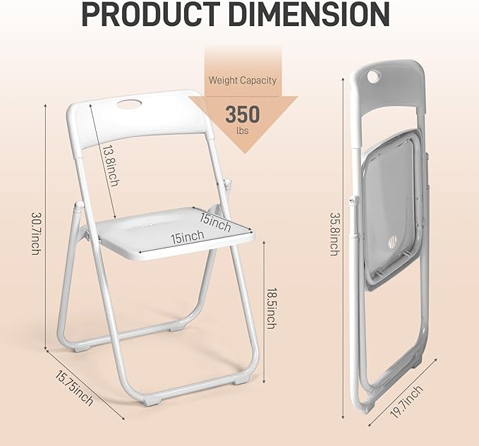 Karl home 10 Pcs Folding Chair, 300LBS Lightweight Foldable Plastic Chair, Reinforced Metal Frame Easy to Fold & Store for Indoor & Outdoor, Wedding, Party, Meeting Room, Patio and Garden, White