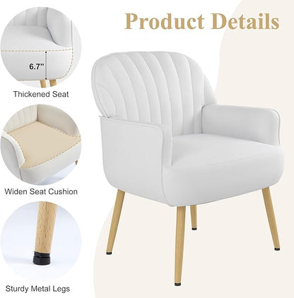 Velvet Accent Chair, Modern Upholstered Single Living Room Chairs with Tufted Back, Cozy Sofa Side Armchair with Metal Legs for Bedroom/Office/Reading Room, Beige