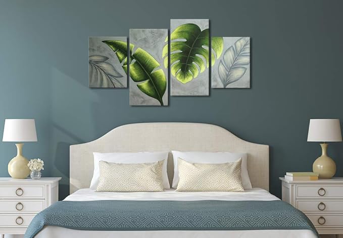 Wieco Art Botanical Paintings Wall Art on Canvas Abstract Green Leaves Canvas Wall Art for Living Room Bedroom Wall Decor Modern Artwork for Home Decorations