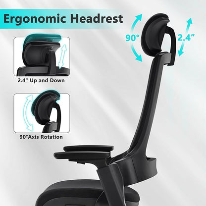CLATINA Ergonomic High Swivel Executive Chair with Adjustable Height Head 3D Arm Rest Lumbar Support and Upholstered Back for Home Office Studio, Black Fabric, 2 Pack