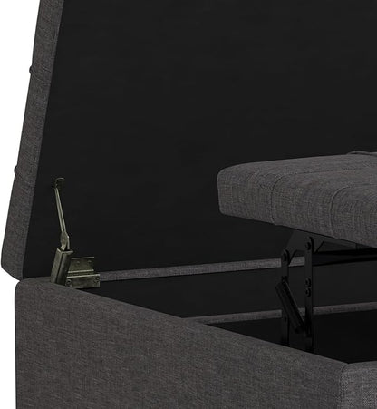SIMPLIHOME Harrison Large Coffee Table Storage Ottoman - 40 inch Wide Upholstered Linen Look Fabric Square Lift-Top Ottoman in Slate Grey, Transitional Bench for Living Room with Sturdy Base