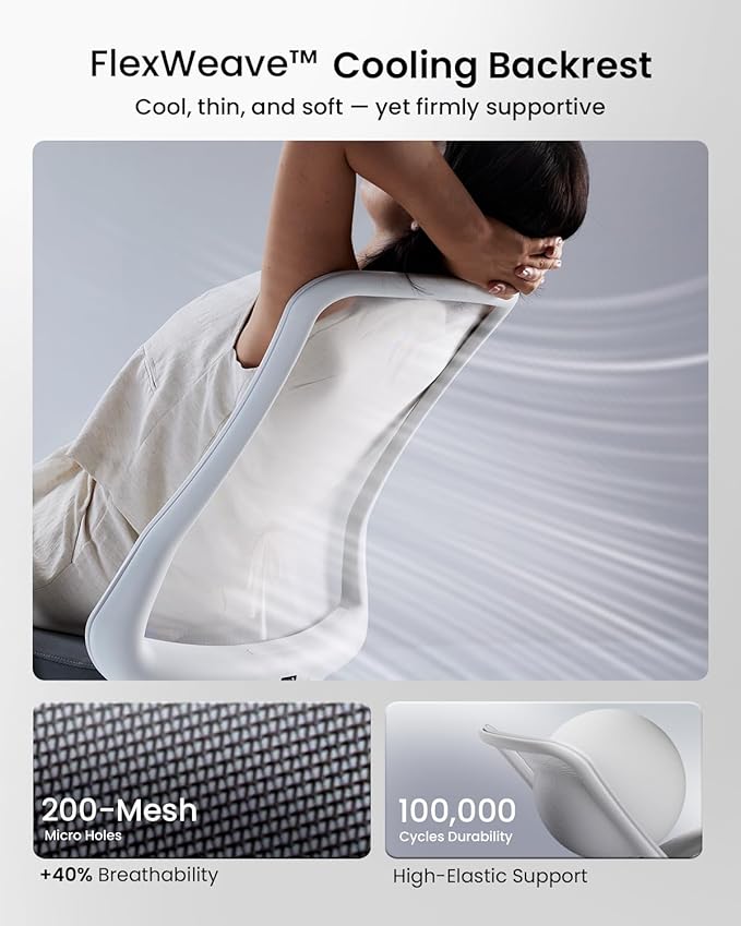 ProtoArc Ergonomic Office Chair - Flexer Desk Chair with Foam Cushion Sliding Seat, Advanced Airflow Mesh, Adjustable Armrest, Swivel Computer Chairs for Home Office - White