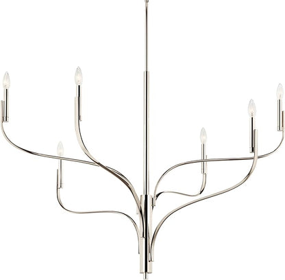 KICHLER Livadia 6-Light Chandelier, Soft Modern-Light in Polished Nickel, for Foyer, Great Room, or Vaulted Dining or Bedroom (33.25" x 47.25"), 52674PN