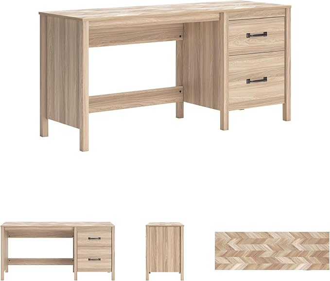 Signature Design by Ashley Battelle Casual 60" Home Office Desk with 1 Drawer and Cabinet Door, Light Brown