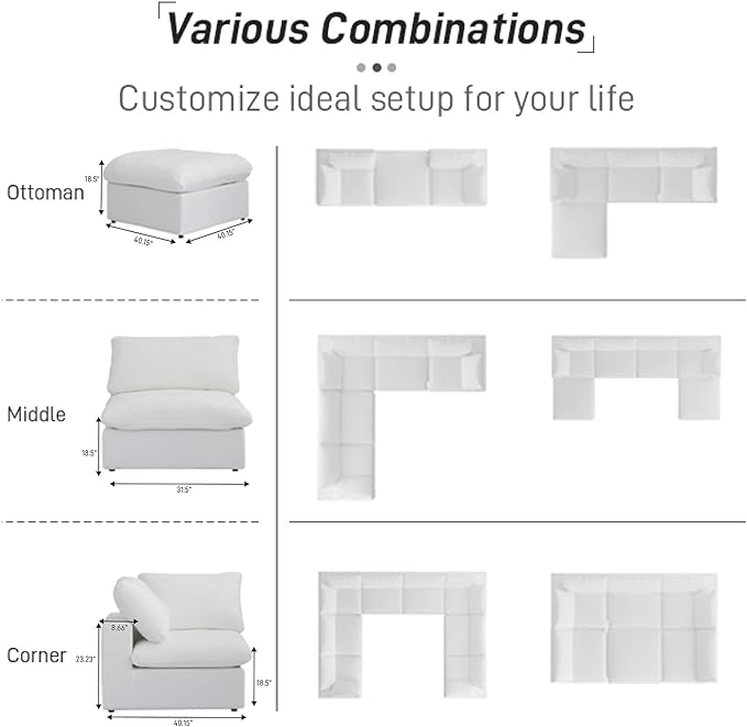 WJShome 78.72" Cloud Modular Sectional Sofa with Thick Cushion, Down Filled Wide LoveSofa Minimalist Sofa Couch,Deep Seat Couches for Living Room Sofa Sets(White, LoveSeat)