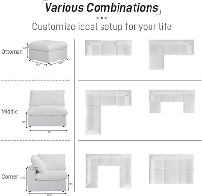 WJShome 118.02" Cloud Couch,Modular Sectional Sofa with 2 Storage Ottomans, U Shaped Down Filled Convertible Couch for Living Room Sets,Sofa Cover Washable & Replaceable(White)