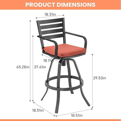 Pellebant 29.5" Sunbrella Outdoor Bar Stools Set of 2, Aluminum Swivel Patio Bar Height Bar Stools with Back & Footrest, Rust-Proof High Barstools for Deck Lawn Garden,Red