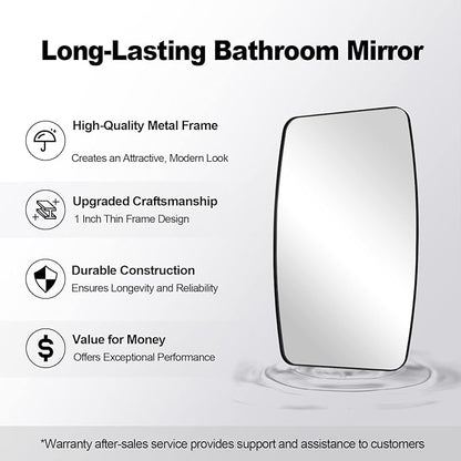 ANDY STAR Black Oblong Mirror, 32x40 Inch Black Oval Mirror for Bathroom with Stainless Steel Metal Frame, Wall Mouned for Bathroom, Living Room, Entryway