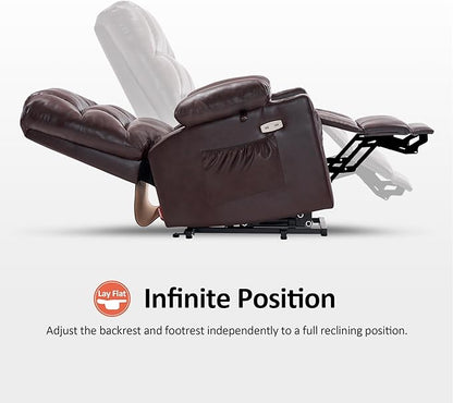 MCombo Medium Lay Flat Dual Motor Power Lift Recliner Chair Sofa with Massage and Heat for Elderly People, Infinite Position, Faux Leather 7679 (Dark Brown, Medium)