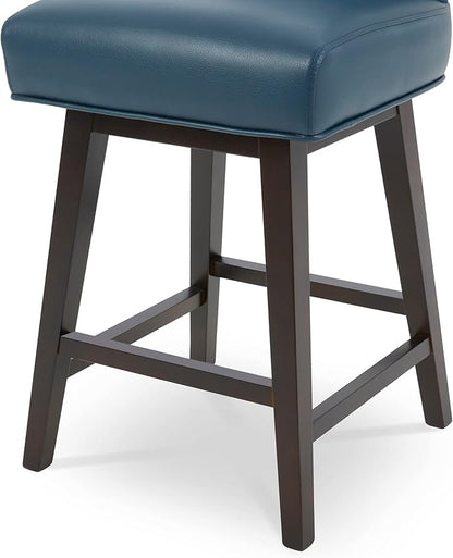 CHITA 26 Inch Counter Height Swivel Bar Stools Set of 4, FSC Certified Modern Upholstered Faux Leather Swivel Barstool Chair with Back, Blue