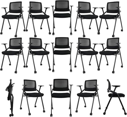 30 Pack Foldable Office Chairs with Wheels, Mesh Back, Arms and Portable - Folding Office Chairs Stackable for Conference Room Chair, Office Guest & Reception & Meeting Chair - (Black) 300 lbs.