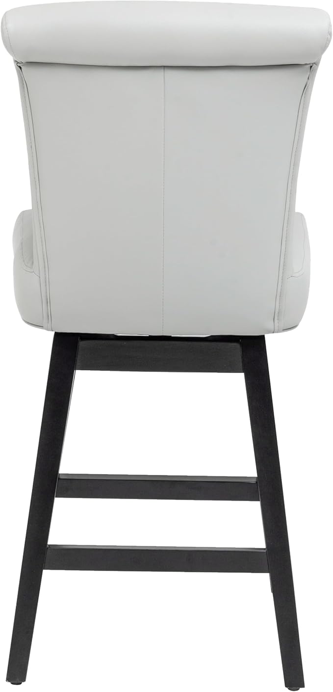 Bar Stool, PU Leather Barstool, 26 Inch Upholstered Counter Stools with 15.7" High Back and Footrest, Swivel Counter Height Barstools for Kitchen Island Home Bar Light Gray