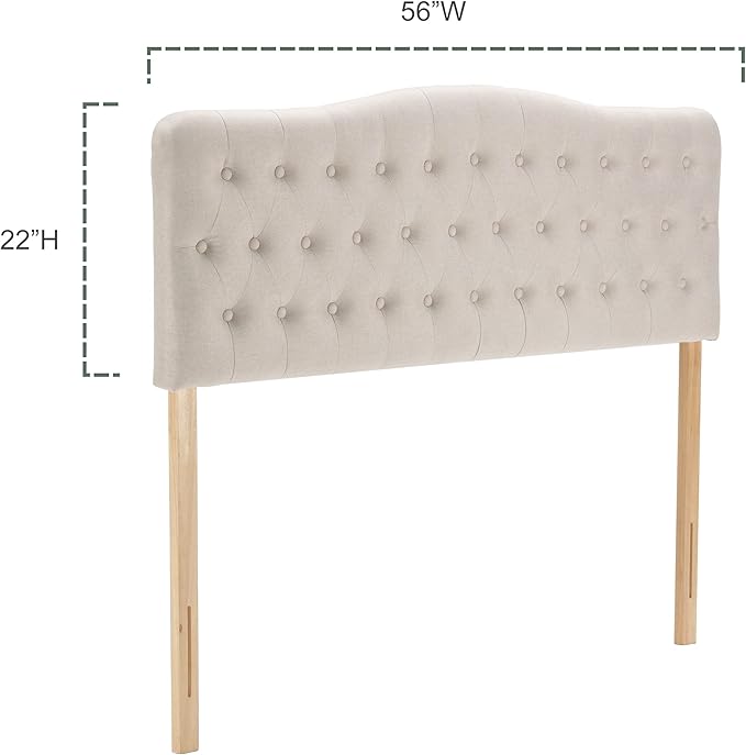 Upholstered Full Headboard, Button Diamond Tufted Headboard with Adjustable Height and Solid Wood Leg, Linen Fabric Padded Headboards for Full Size Bed, Mordern Head Board, Beige