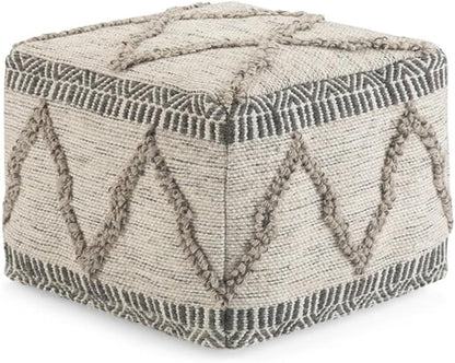 SIMPLIHOME Sweeney Boho Square Pouf in Grey, Natural Handloom Woven Pattern for the Living Room, Bedroom and Kids Room
