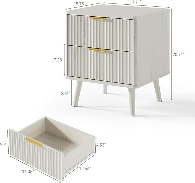 LYNSOM Fluted Dresser and Nightstand Set, 3 Pieces Bedroom Set, 55 Inch Wide 7-Drawer Dresser & 2-Drawer Nightstands Set of 2, Modern Dressers Set for Bedroom, Hallway, White