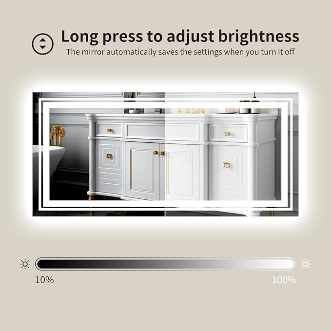 WTTY LED Bathroom Mirror 72''x40'' with Front and Backlight, Large Dimmable LED Vanity Wall Mirrors, Double LED Bathroom Mirror with Anti-Fog, 3 Colors, Memory Function, Shatter-Proof, ETL Listed