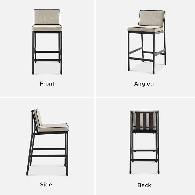 mopio Odelia Patio Counter Stool Set of 2, Outdoor Chair with Removable Cushions and Rust Free Metal Frame, Dining Sets for Front Porch, Balcony, Yard, Bistro (Counter Stool x2, Beige)