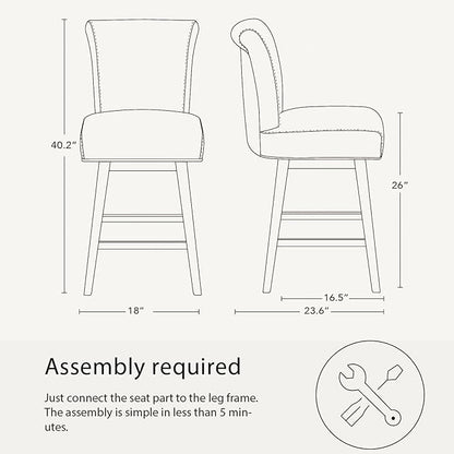 CHITA 26 Inch Counter Height Swivel Bar Stools Set of 2, FSC Certified Modern Upholstered Swivel Barstool Chairs with Back, Fabric in Linen