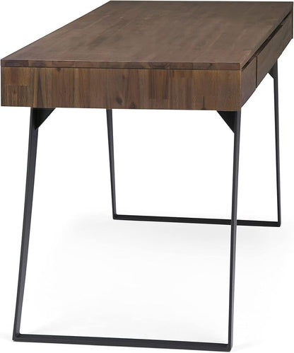 SIMPLIHOME Lowry Desk - 54-Inch Wide Solid Acacia Wood and Metal Writing Desk in Rustic Natural Aged Brown, Modern Industrial Home Office Computer Table with 2 Drawers and Flip-Down Keyboard Tray
