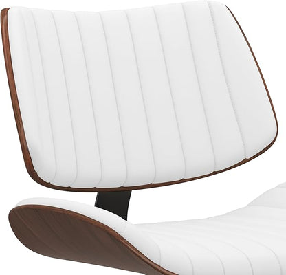 SIMPLIHOME Novak Adjustable Swivel Bar Stool - 33 inch Seat Height Upholstered Metal Chair in White Vegan Faux Leather, Mid Century Seating for Kitchen or Bar with Curved Bentwood Back