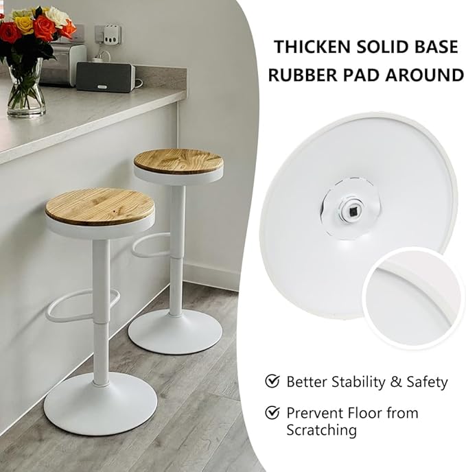 Kidol & Shellder Bar Stools Set of 2 Round Adjustable Swivel Barstools Modern Backless Bar Chairs Wooden Seat Counter Height Stools Armless for Kitchen Island, Cafe, Dining Room White